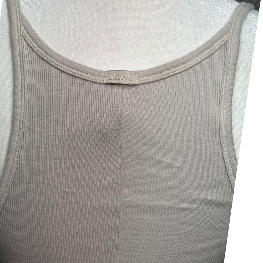 SKIMS Cotton Rib Long Tank Dress Bone Beige Racerback Maxi XL - Picture 11 of 11